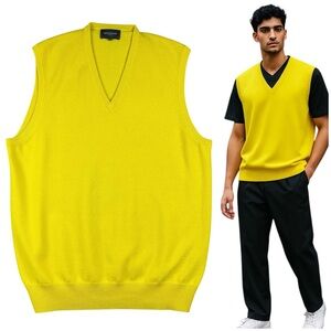 Eric Bompard 100% Cashmere Vest V-Neck Yellow Sweater Mens XL Preppy Old Money